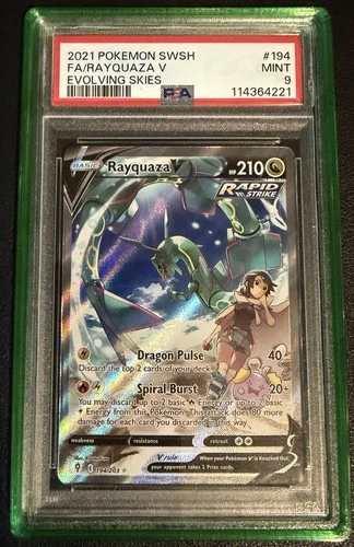 2021 POKEMON SWORD & SHIELD EVOLVING SKIES #194 FULL ART/RAYQUAZA V PSA 9