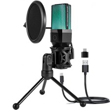 USB Gaming Microphone,Podcast Condenser Mic with Boom Arm, Cardioid Pickup PC...