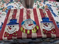 Snowman Glass Holiday Christmas Ornaments Set Of 3