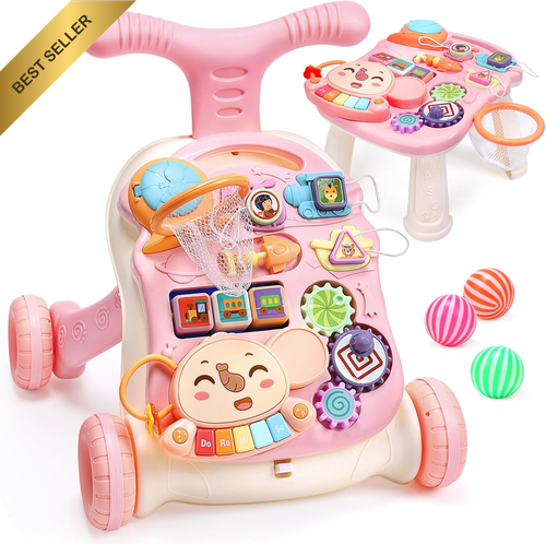2-in-1 Sit-to-Stand Baby Walker Activity Center Push Toy for Infant Boys Girls - Picture 11 of 12