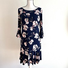 Eliza J Floral Dress Women's Size 10 Blue Scoop Back 3/4 Sleeve Back Zipper