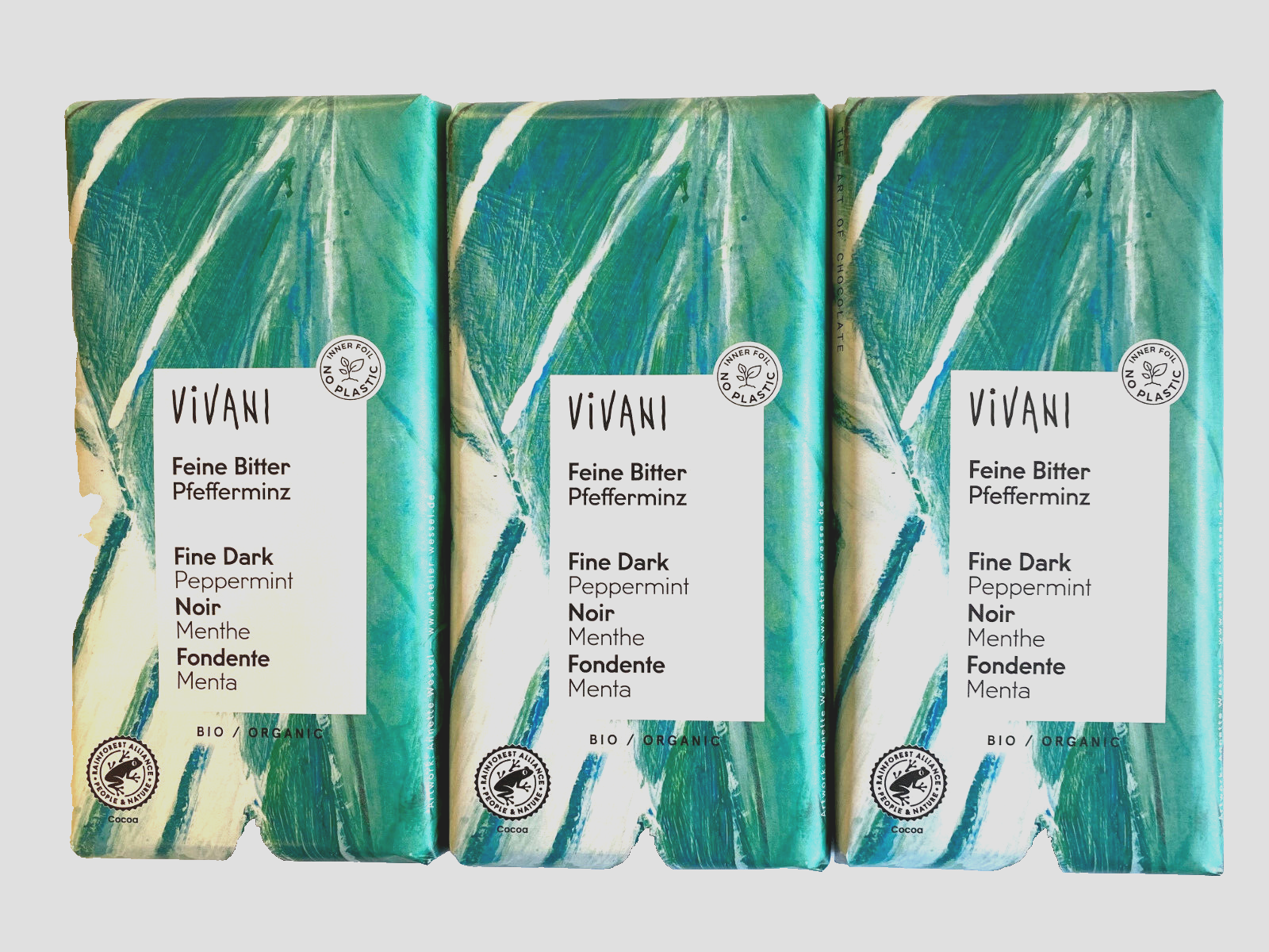 Vivani Fine Dark Peppermint Chocolate 100g x 3 PACKS
