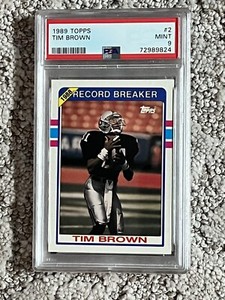PSA 9 MINT FOOTBALL CARD 1989 TOPPS HOF TIM BROWN ROOKIE RECORD BREAKER