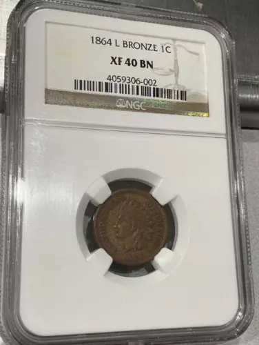 1864 L Bronze Indian Head Penny One Cent NGC XF-40 BN