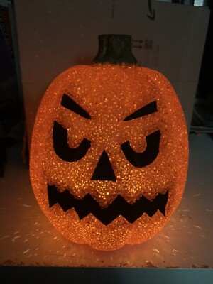 Vtg Halloween Melted Plastic Popcorn 10  Pumpkin Battery Operated