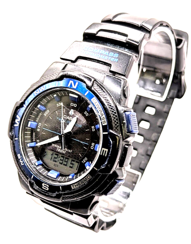 Casio SGW-500H Black w Blue 5269 Anadigi World Time Watch NEW BATT - WORKING