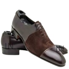 New Men's Brown Color Oxford Cap Toe Suede  Real Leather Lace Up Formal Shoes