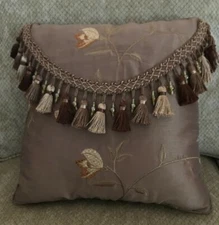 Custom Made Designer Decorative Bed Throw Accent Pillow Tassels Sequins - Brown