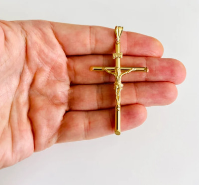 14K Echtgelbgold Jesus Christus Kreuz-Anhänger Mit INRI
