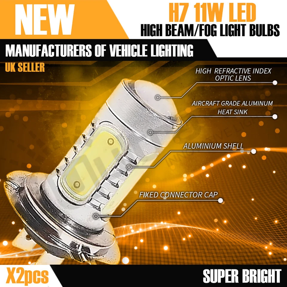 2x H7 11W COB LED Projector Headlight Fog light bulbs high power 6000K - Image 4 of 4
