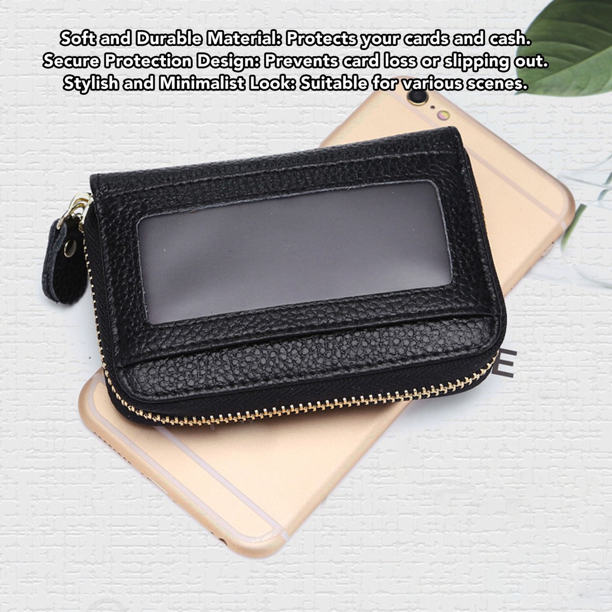 Card Wallet Black Leather 10 Slots Compact Transparent Card Wallet Black Leather 10 Slots Compact Transparent