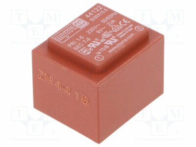 Transformator: überzogen 230VAC 222mA 9V 2VA  Montage: PCB 44122 PCB-Transformat