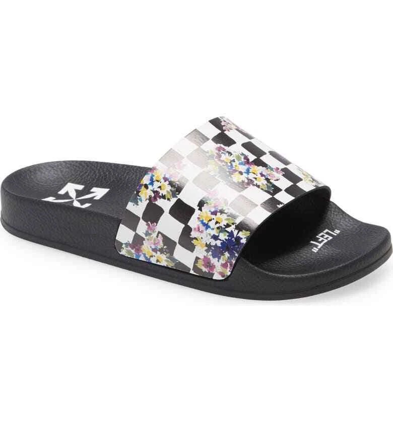 Off white top slide sandals