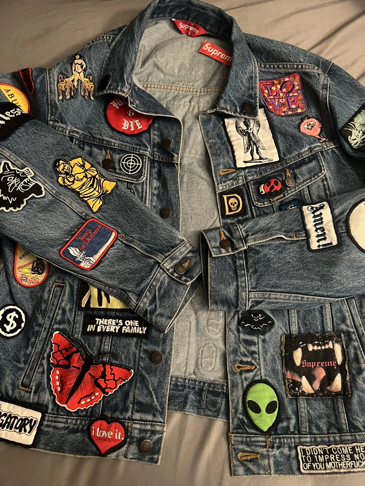 Grande veste camionneur en jean Supreme Patches