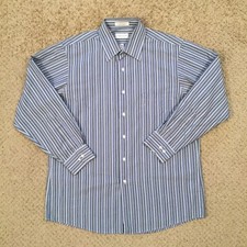Van Heusen Shirt Mens Large Blue Striped Long Sleeve Button Up