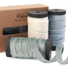Dusty Green White Dusty Blue Velvet Ribbon 3 Rolls Double Faced 3/8 Inch 18-Y...