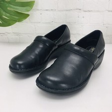 BOC Born Women's Clogs Size 8 M Black Leather Slip On Loafer Shoes Wedge Comfort