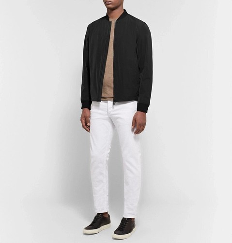 THEORY Black Amir Collarless Zip Front Bomber Jacket w/ Pockets LARGE Tailored - Picture 4 of 13