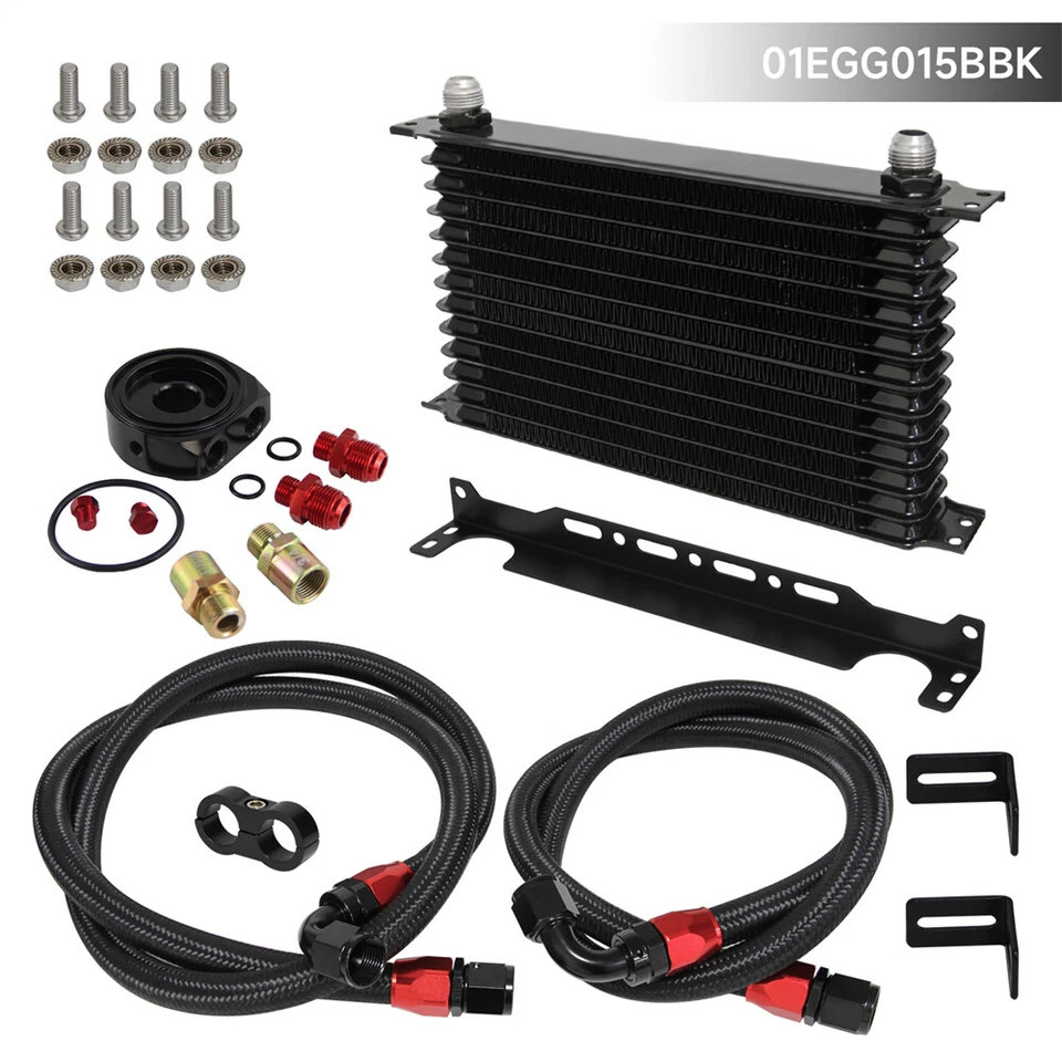 Universal AN10 13 Row Oil Cooler Kit W/ Bracket+Oil Filter Adapter Hose line Kit - Image 3 of 4