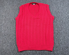 VTG Preppy Cable Knit V-Neck Sweater Vest Adult Large Red Cotton USA Made Austad