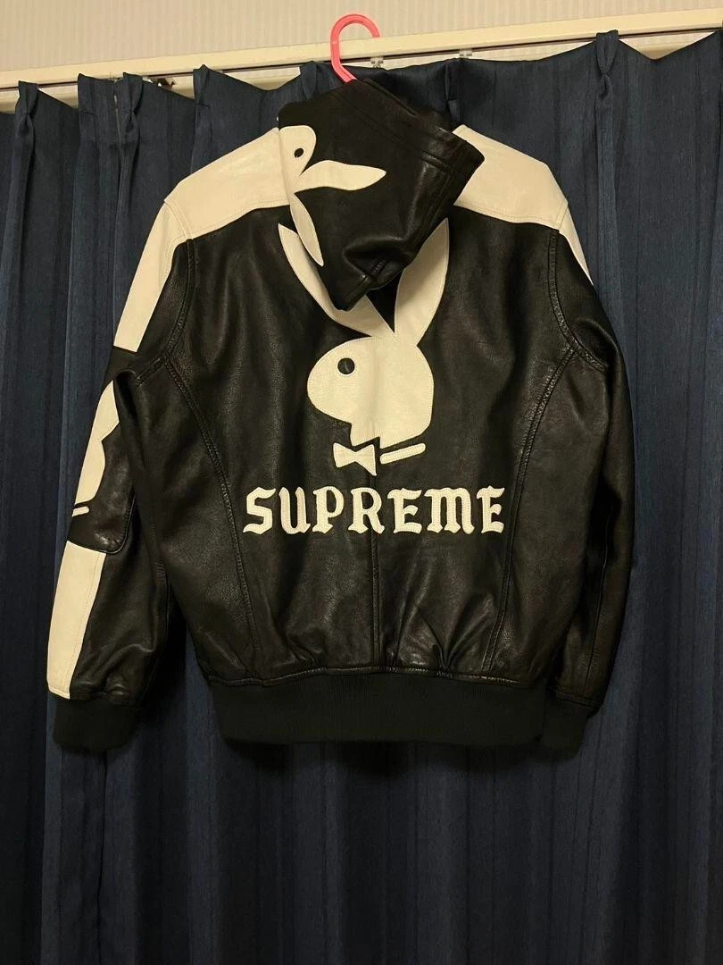 Veste en cuir à capuche Supreme Playboy couleur noir taille S