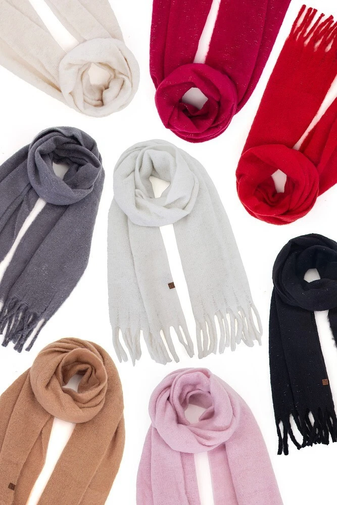 C.C Winter Fashion Women Neck Warmer Solid Woven Scarf with Lurex Winter Scarf
