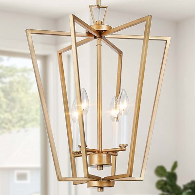 Classy Leaves Gold Chandelier Pendant, 4-Light Modern Gold Pendant Light