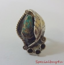 Southwestern Turquoise Art Ring Sterling Silver Leaf Size 6 Statement Jewelry