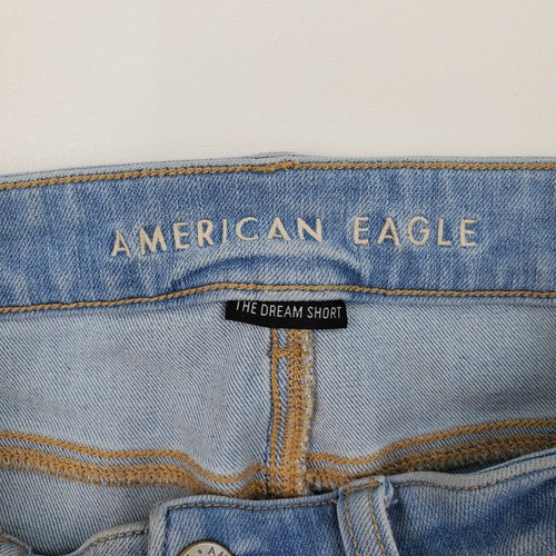 American Eagle The Dream Short Midi Distressed Denim Shorts Women Size 4 Raw Hem - Picture 9 of 15