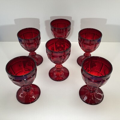 6 Fenton art glasses Plymouth #162O Footed ruby wine goblets READ 4.25  H
