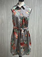 Tacera Women’s Sleeveless Collared Striped And Floral Dress Size Small