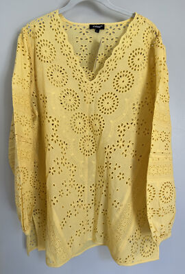 NWT Sundance Catalog By Tolani Yellow  Saylor Eyelet Blouse  Size L $128