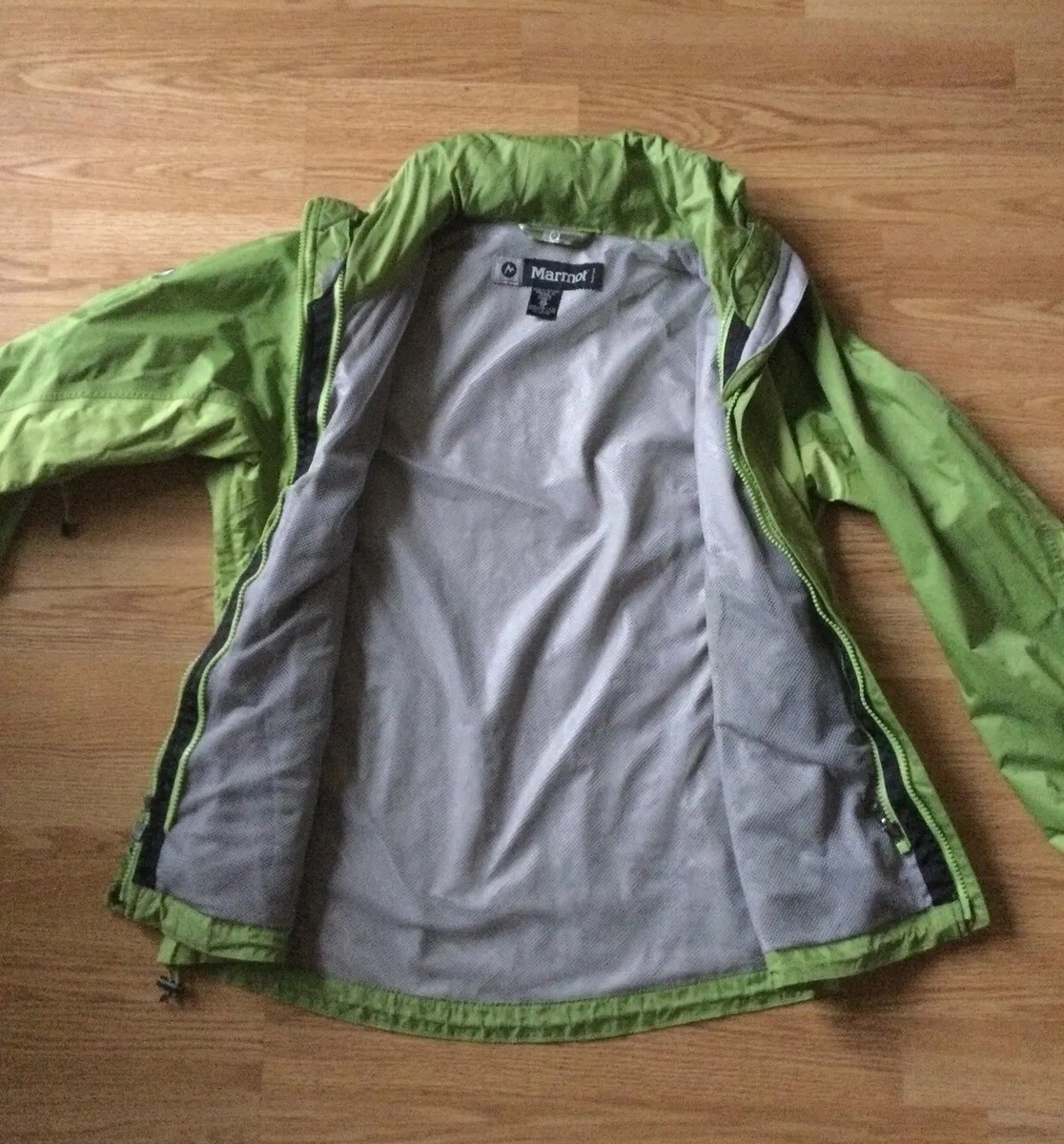 Marmot Rain Jacket Hooded Shell Coat Mesh Lined XS Lime Green