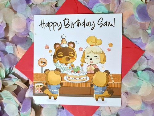 Geburtstagskarte bunte, handillustrierte personalisierte Animal Crossing Gaming - Bild 5 von 7