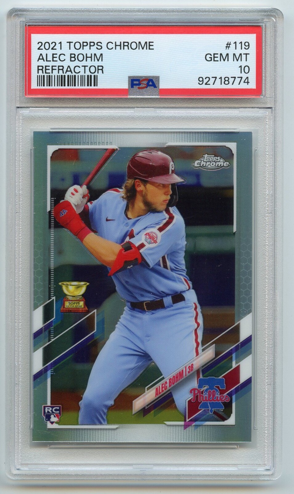 Alec Bohm rookie 2021 Topps Chrome #119 Refractor PSA 10 GEM MINT