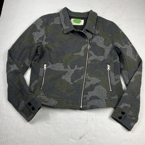 Anthropologie Moto Jacket Camouflage Biker Edgy Outdoor Fleece Zip Up Size LARGE