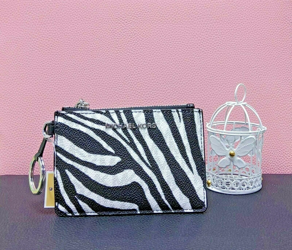 Michael Kors Women Black Jet Set Solid Polyester Metallic Logo Coin Purse