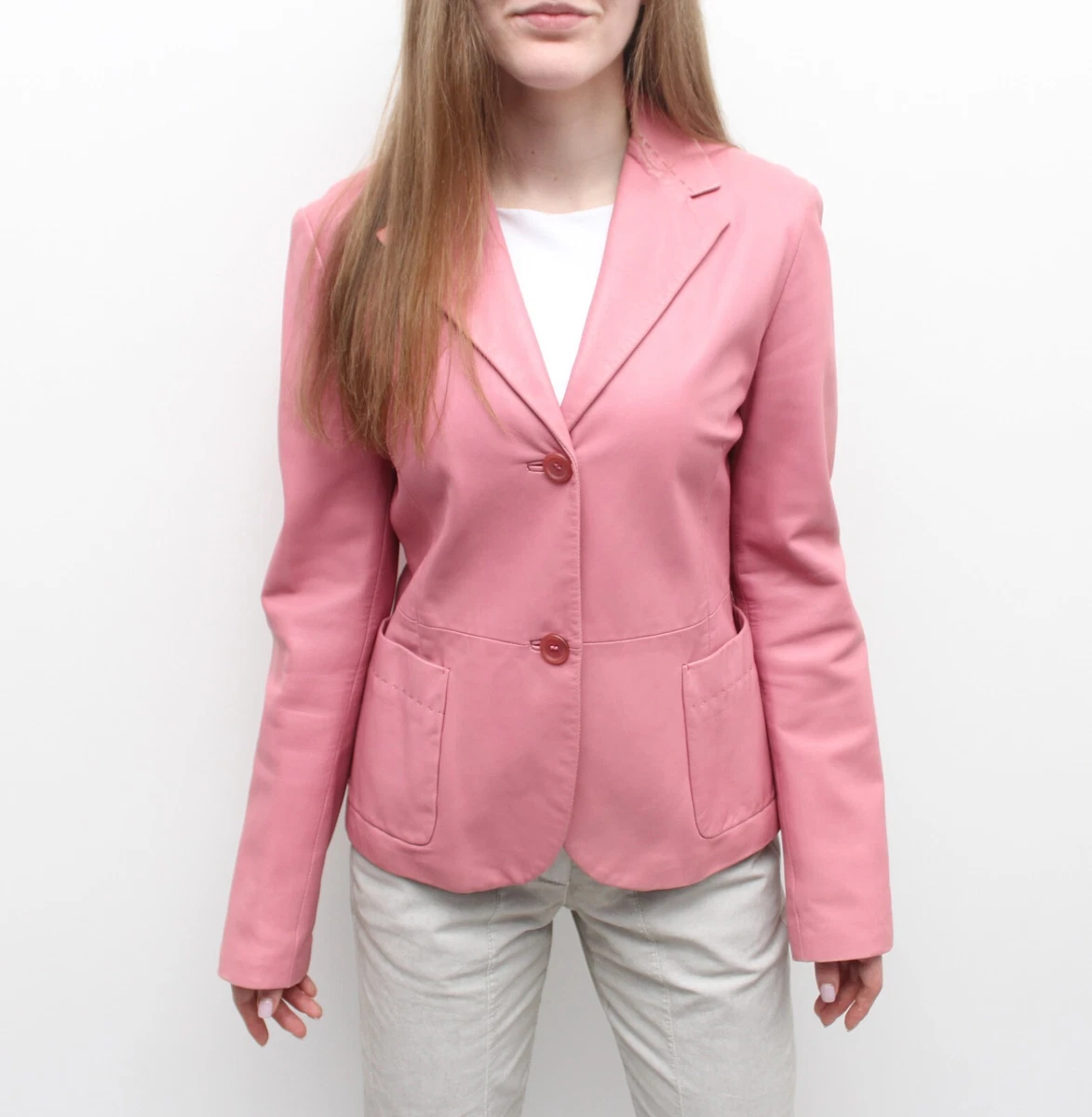 Women's JIL SANDER Pink Leather Jacket Blazer RARE Size 38 ~M made in ITALY