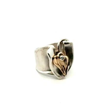 925 Sterling Silver Israel Hagit Gorali Diamond 14k Gold Heart Ring S-4.75 7.2g