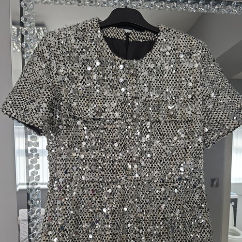 Damen River Island Glitzer Kleid Gr. 10 Grau Silber - Bild 3 von 5