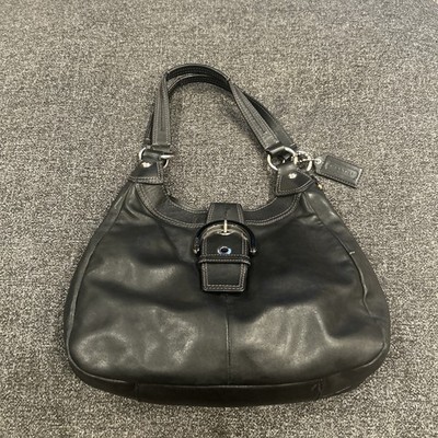 COACH Soho Lynn Leather Black Hobo Buckle Shoulder Bag F17219