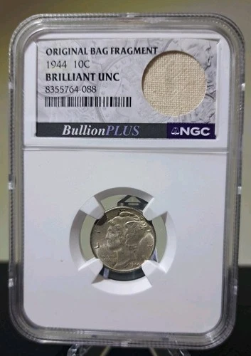 1944 P Mercury Dime  Brilliant Uncirculated Original Bag Fragment NGC Certified