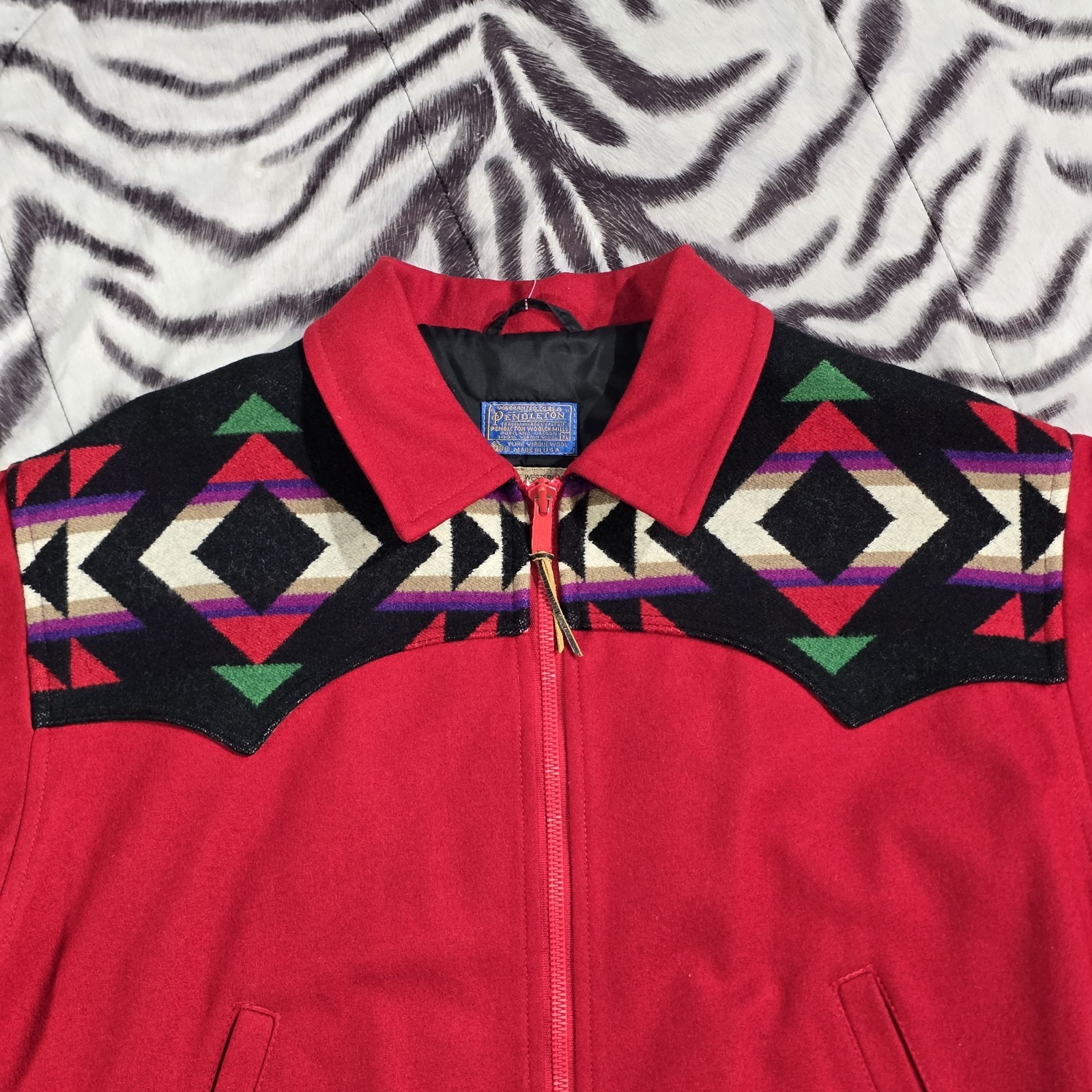Pendleton wool varsity red jacket aztec geometric… - image 3