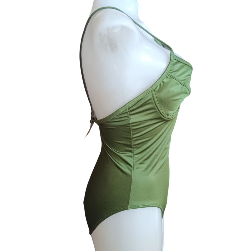 Sujetador con tirantes ajustables de una pieza moldeador verde oliva forma 8 medias de colección Foto 3 de 4