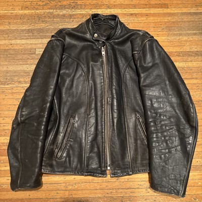 Vintage Schott Leather Café Racer Jacket Black USA Made Harley