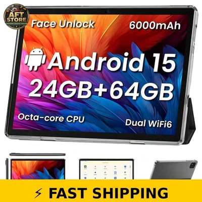 TUOHAITIME Android 15 Tablet 10'' Octa Core 24GB RAM 6000mAh Black