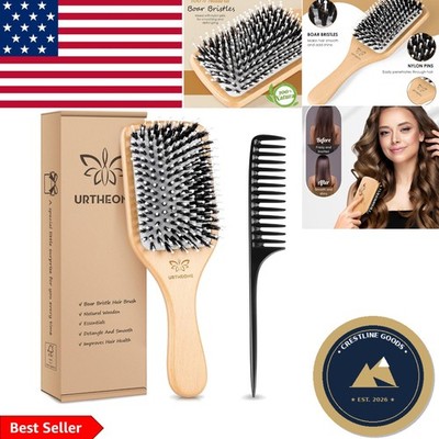Natural Wooden Boar Bristle Hair Brush for Smoothing & Massaging: Travel Size