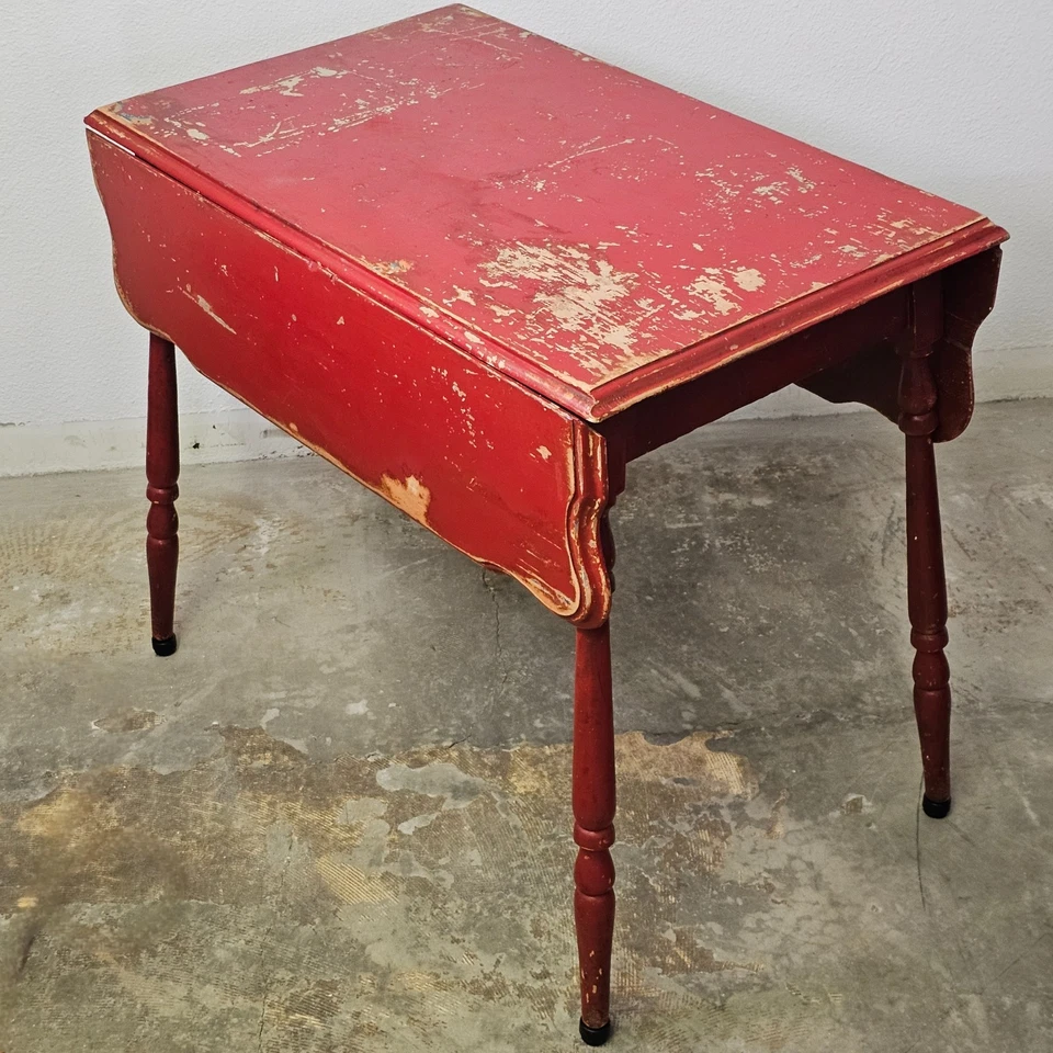 Rustic Farmhous Red Painted Drop Leaf Table Late 19th Century Folding Side Table - Image 4 of 4