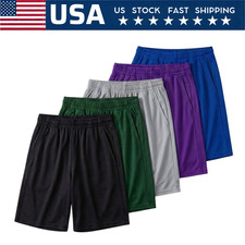 Men Athletic Shorts 5-Pack Elastic Waist Side Pocket Shorts Running Workout Gym