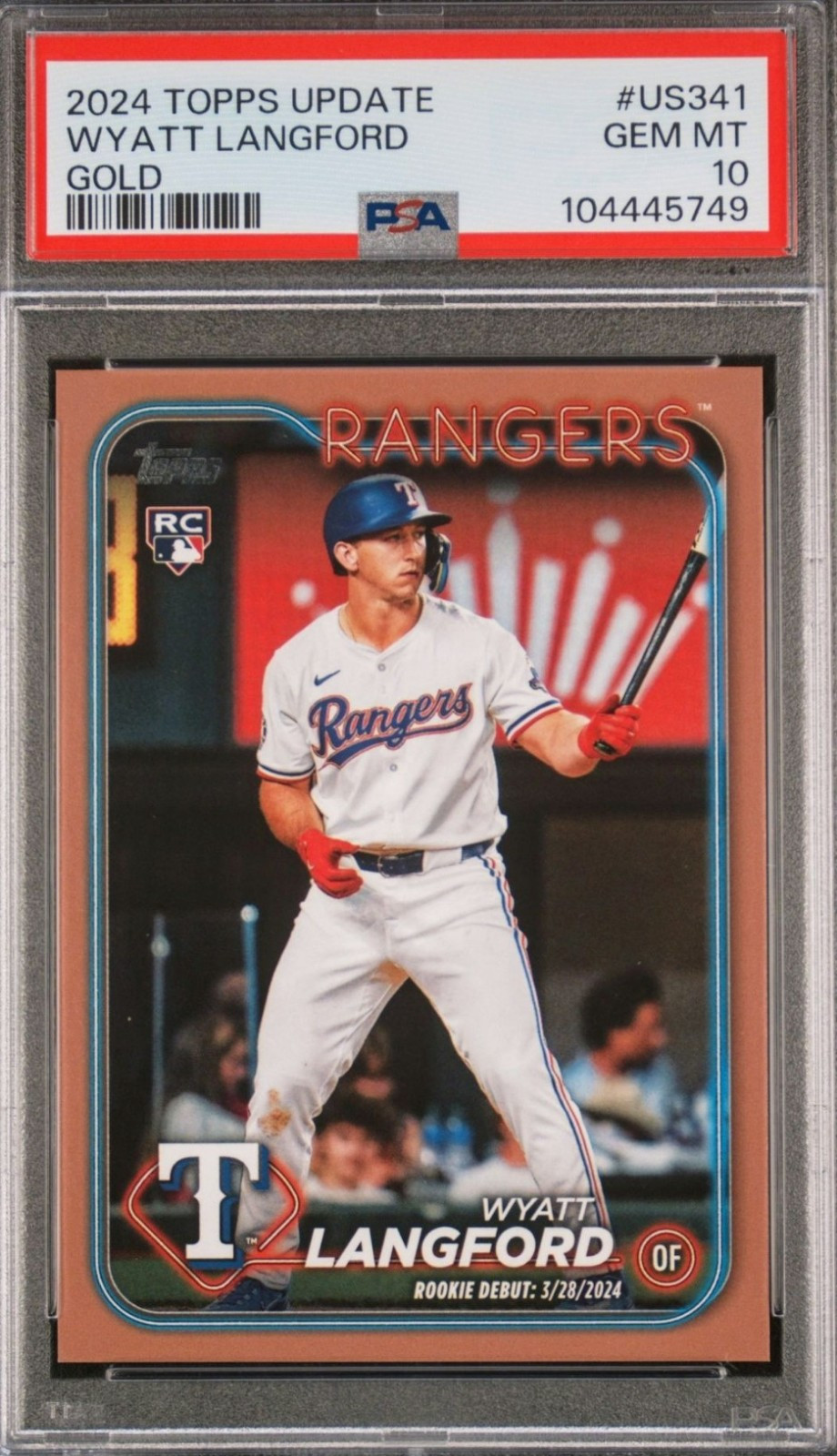 Wyatt Langford /2024 2024 Topps Update Rookie Debut Gold #US341 Rangers PSA 10